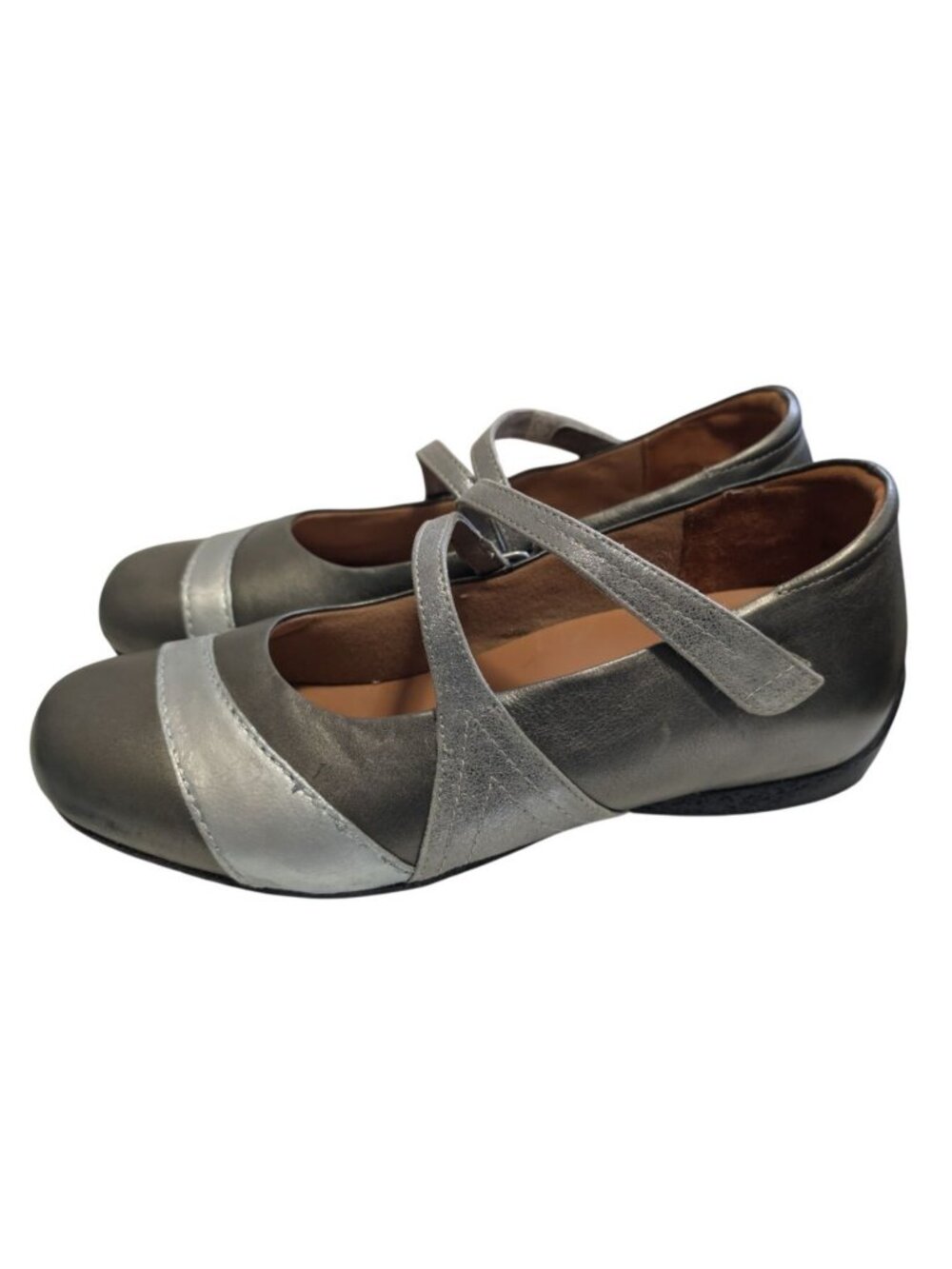 Ziera Xray Mary Jane Flat Pewter Metallic Leather Comfort Orthotic Shoes 44 W